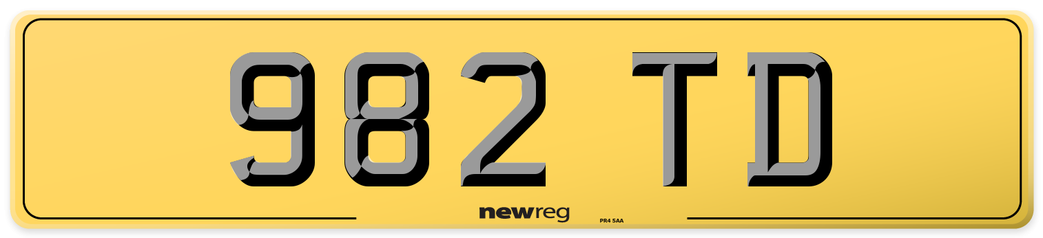982 TD Rear Number Plate