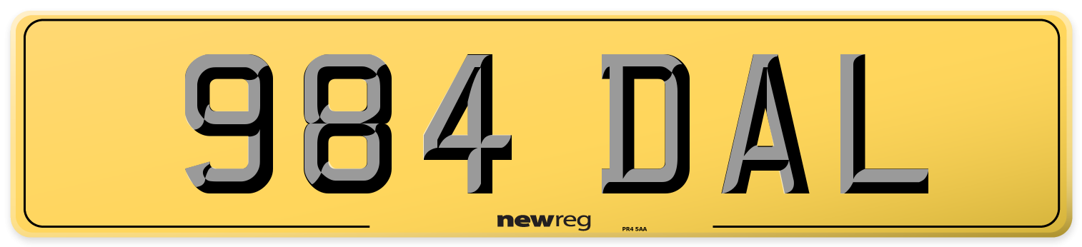 984 DAL Rear Number Plate