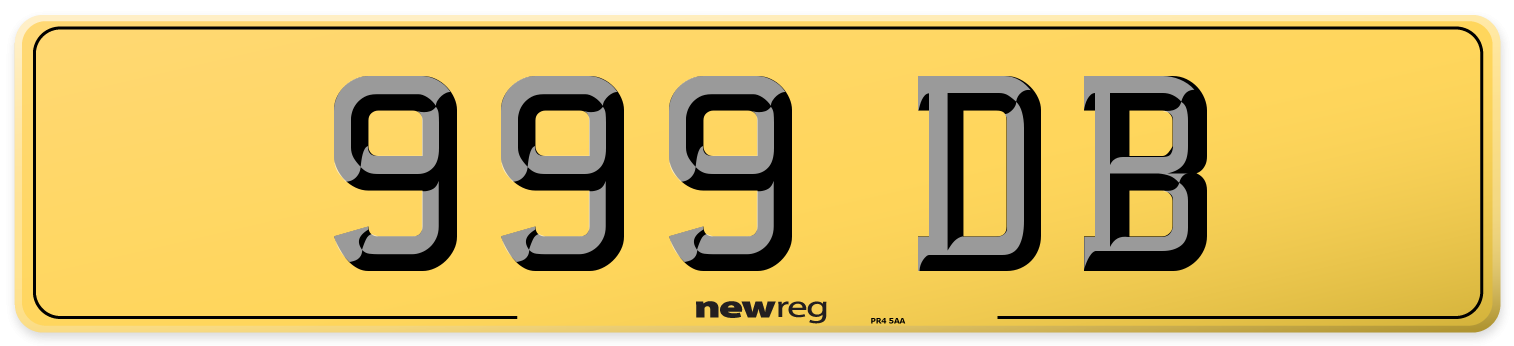 999 DB Rear Number Plate