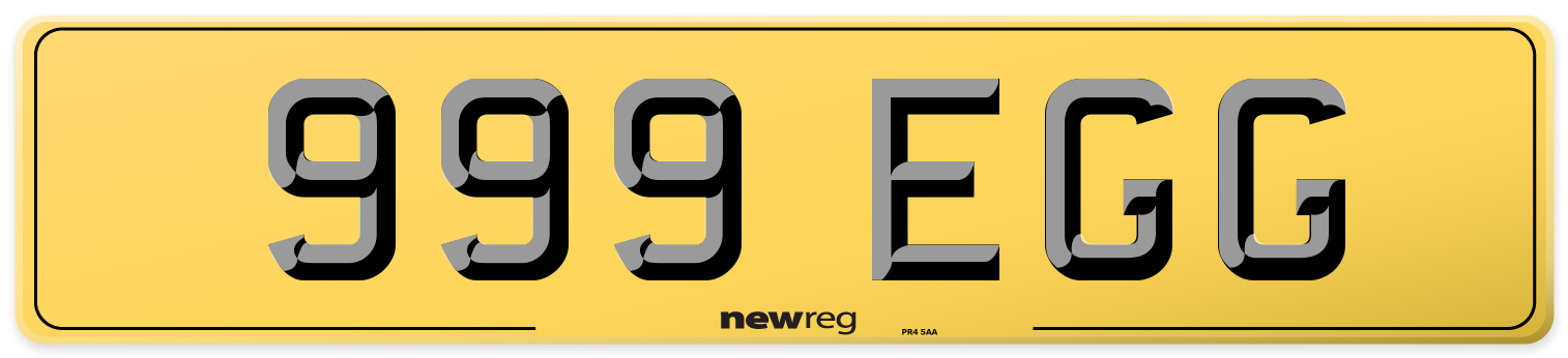 999 EGG Rear Number Plate