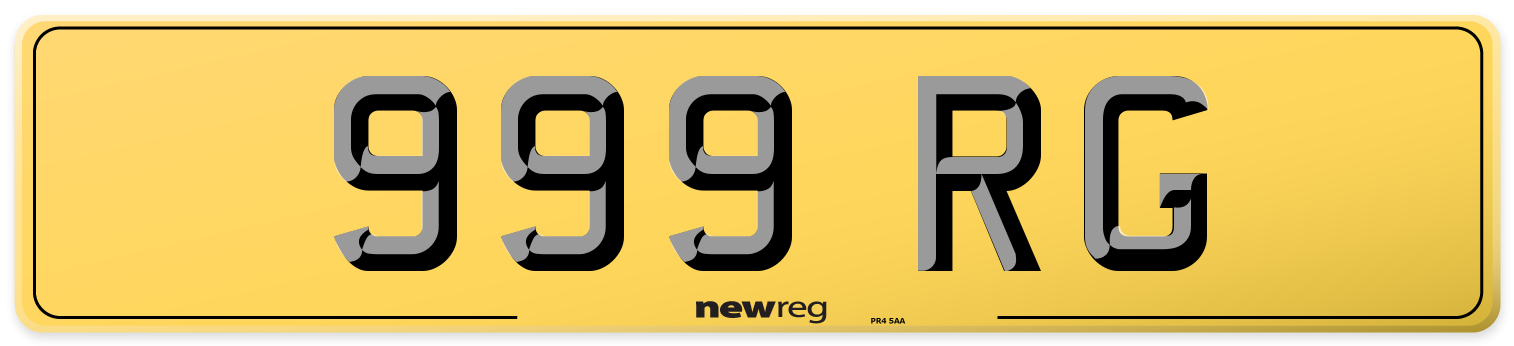 999 RG Rear Number Plate