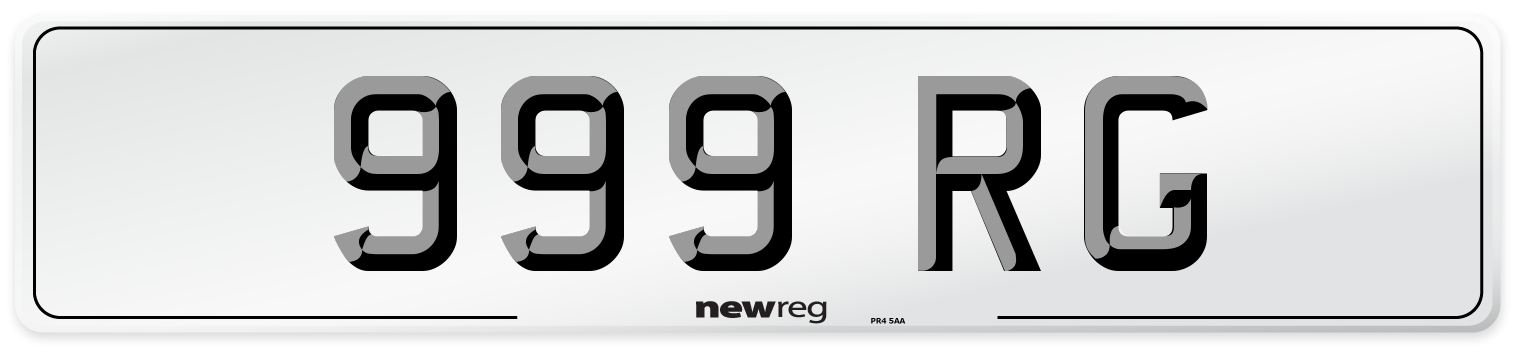 999 RG Front Number Plate