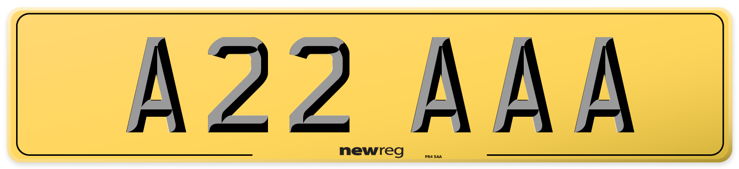 A22 AAA Rear Number Plate