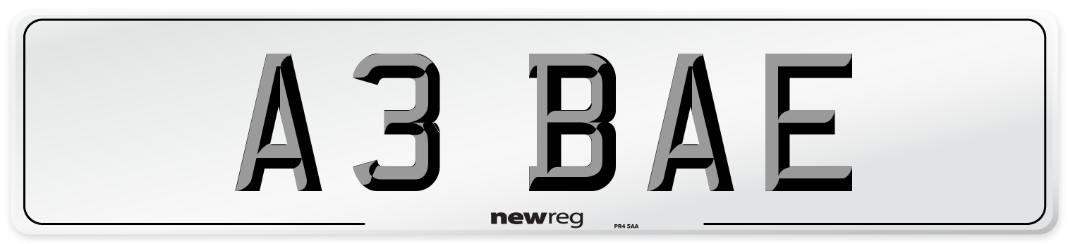 A3 BAE Front Number Plate