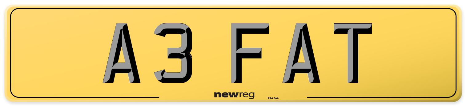 A3 FAT Rear Number Plate