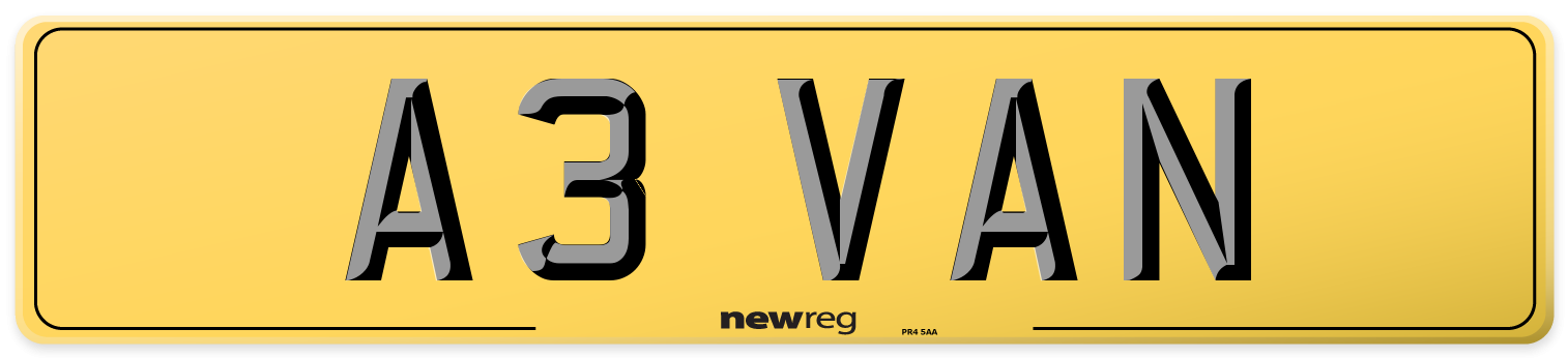 A3 VAN Rear Number Plate