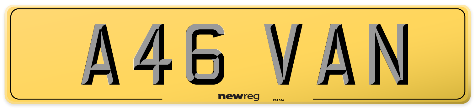 A46 VAN Rear Number Plate