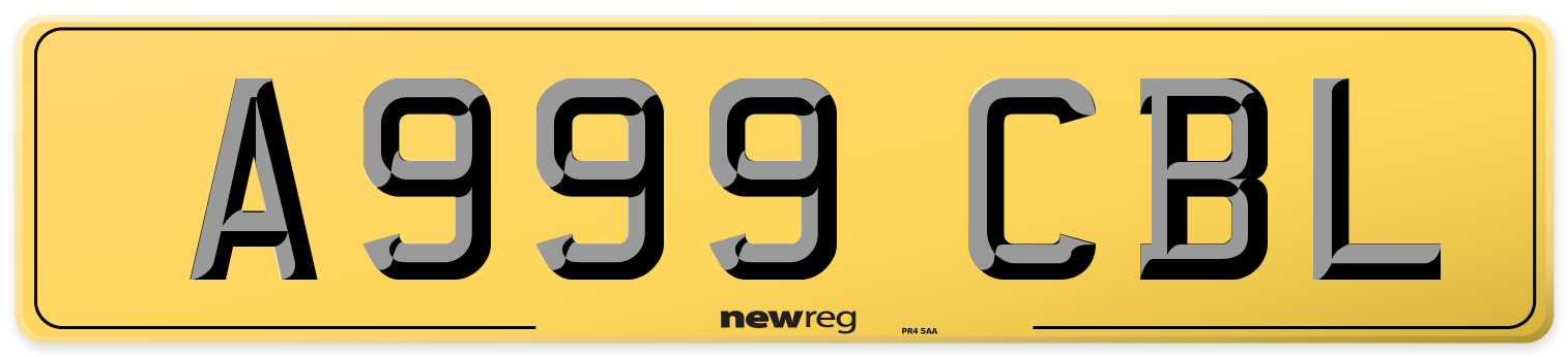 A999 CBL Rear Number Plate