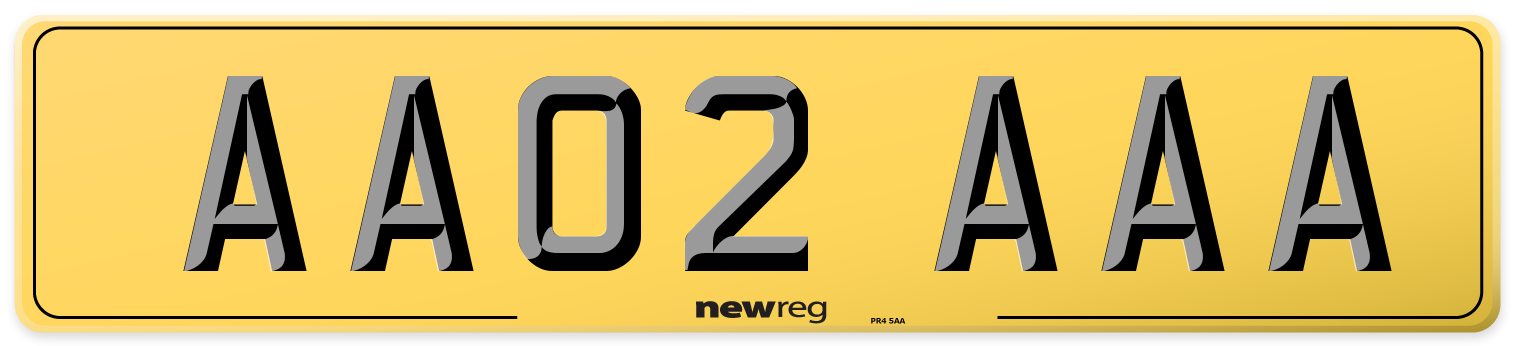 AA02 AAA Rear Number Plate