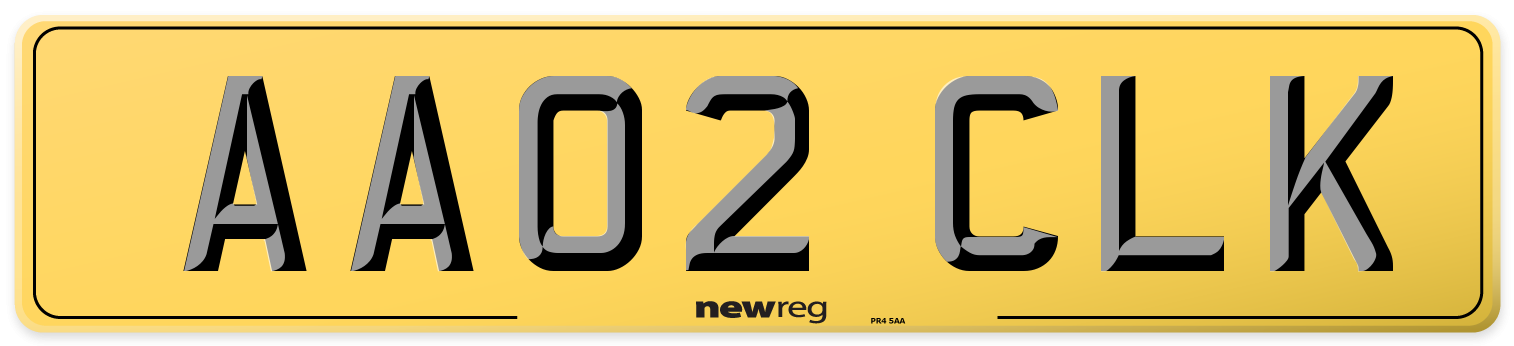 AA02 CLK Rear Number Plate
