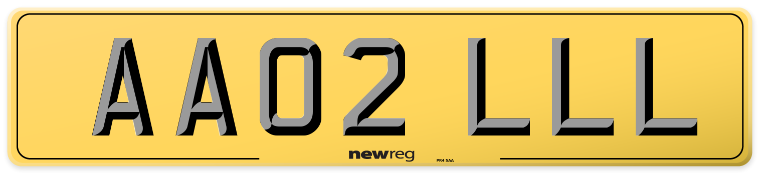 AA02 LLL Rear Number Plate