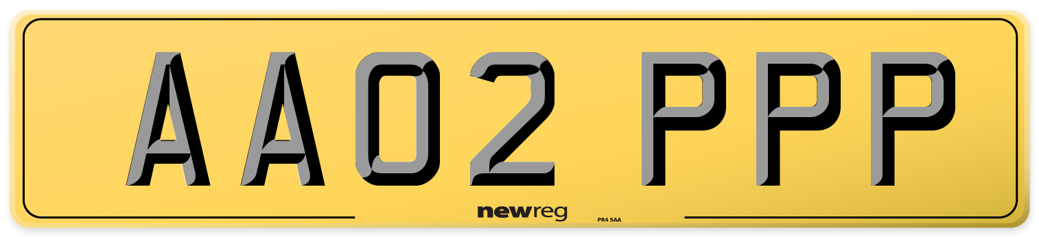 AA02 PPP Rear Number Plate