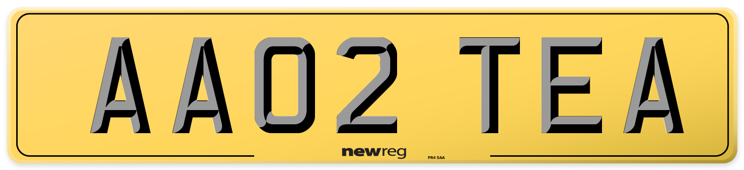 AA02 TEA Rear Number Plate