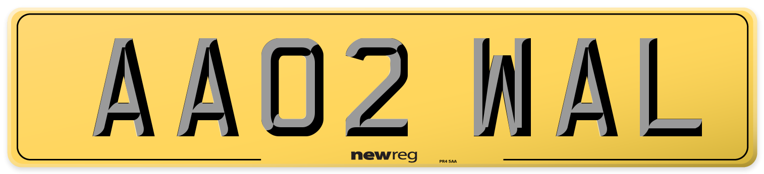 AA02 WAL Rear Number Plate