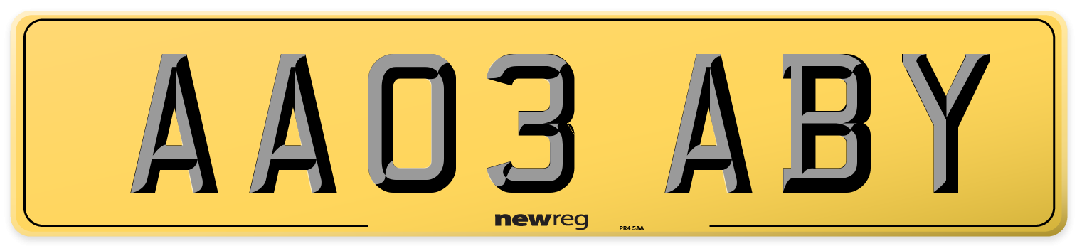 AA03 ABY Rear Number Plate