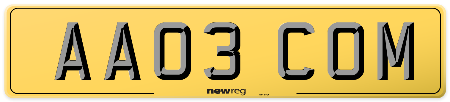 AA03 COM Rear Number Plate