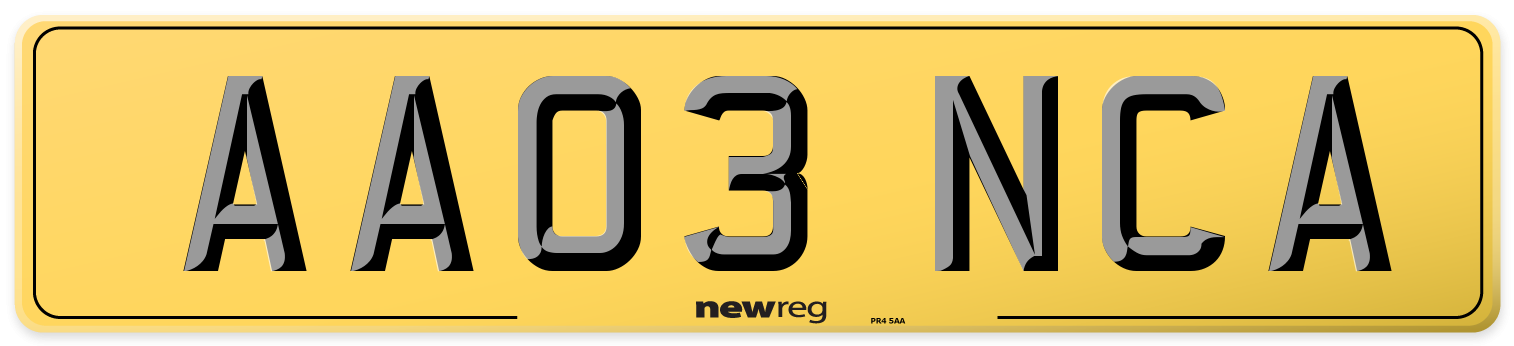 AA03 NCA Rear Number Plate
