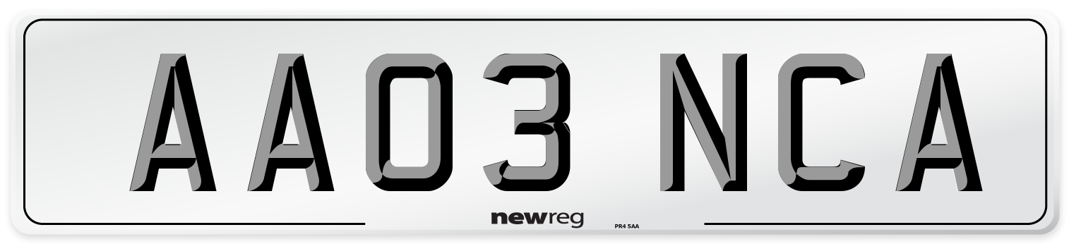 AA03 NCA Front Number Plate