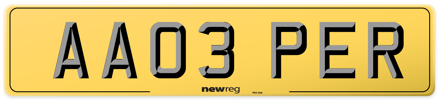 AA03 PER Rear Number Plate