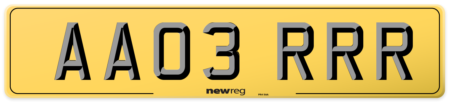 AA03 RRR Rear Number Plate