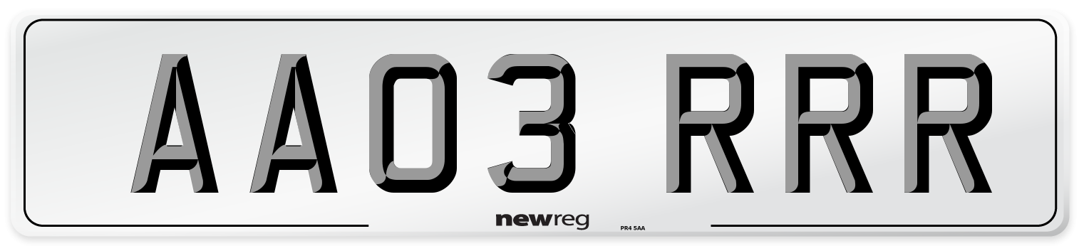 AA03 RRR Front Number Plate