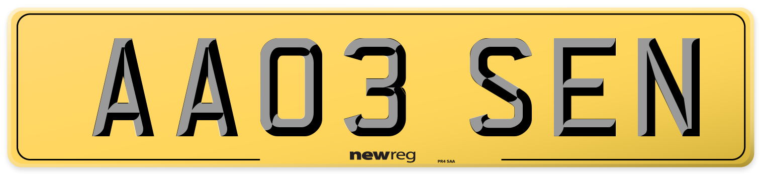 AA03 SEN Rear Number Plate