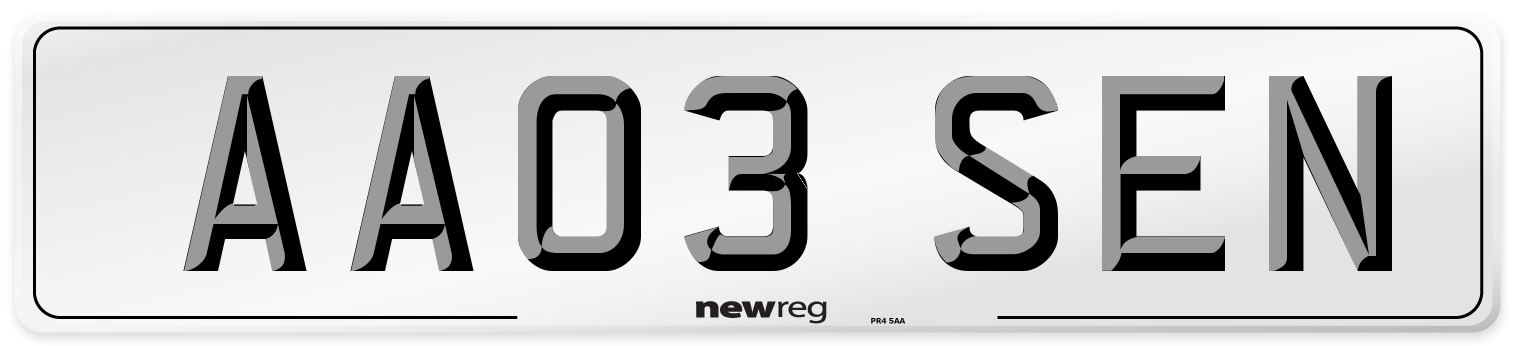 AA03 SEN Front Number Plate