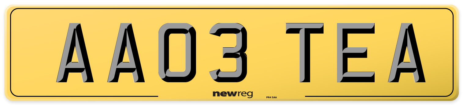 AA03 TEA Rear Number Plate