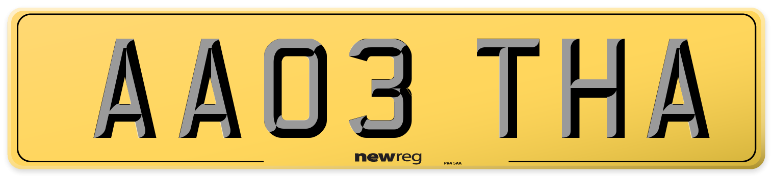 AA03 THA Rear Number Plate