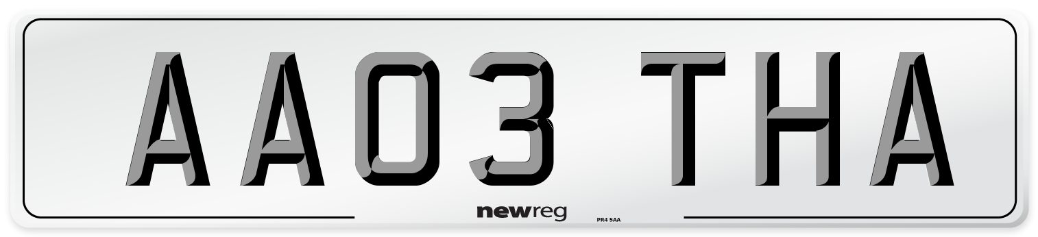 AA03 THA Front Number Plate