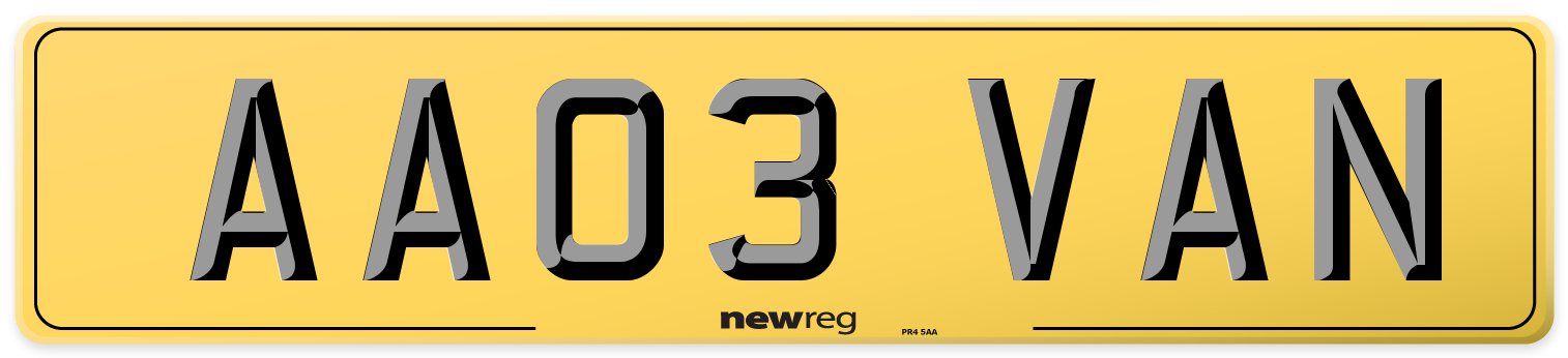AA03 VAN Rear Number Plate