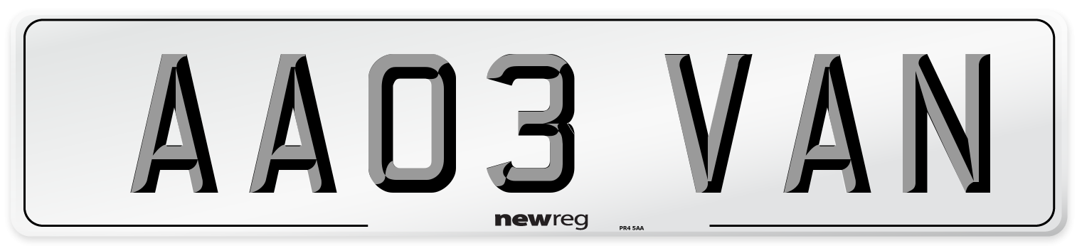 AA03 VAN Front Number Plate