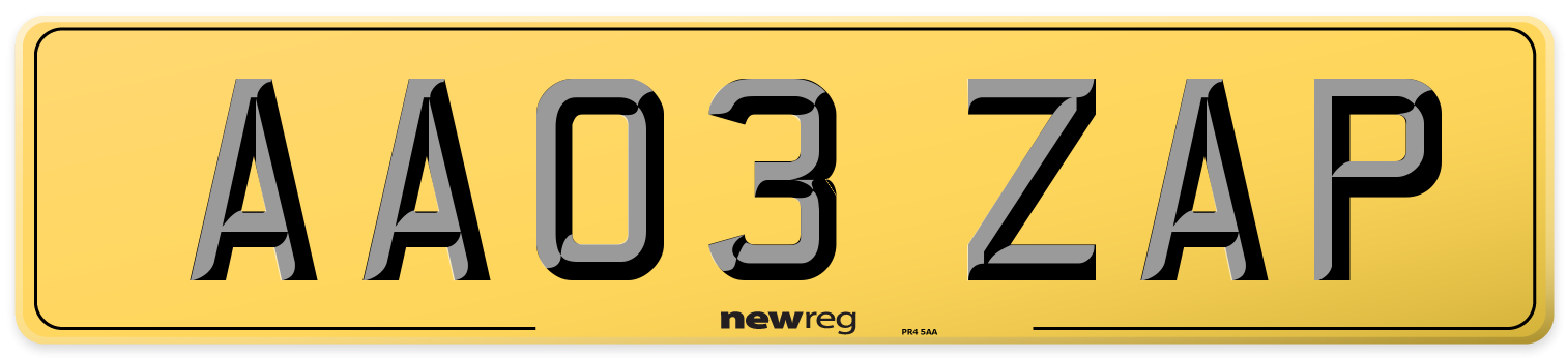 AA03 ZAP Rear Number Plate