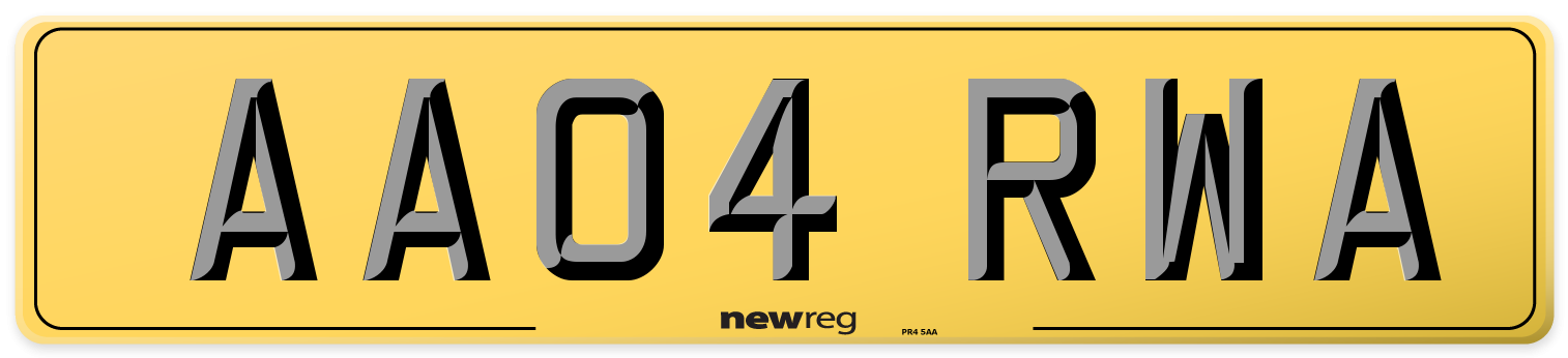 AA04 RWA Rear Number Plate