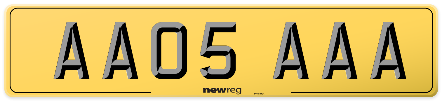 AA05 AAA Rear Number Plate