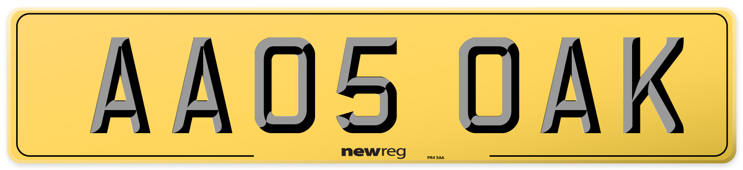 AA05 OAK Rear Number Plate