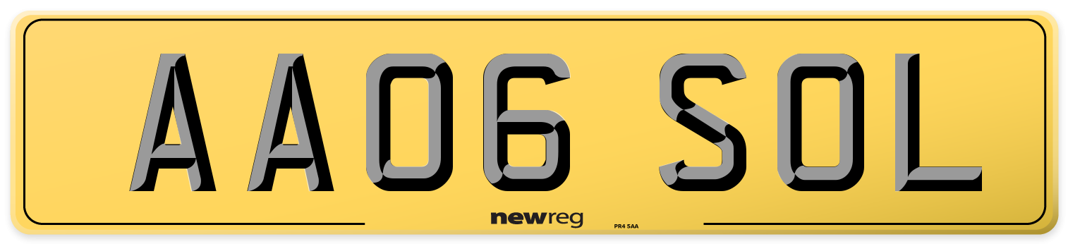 AA06 SOL Rear Number Plate