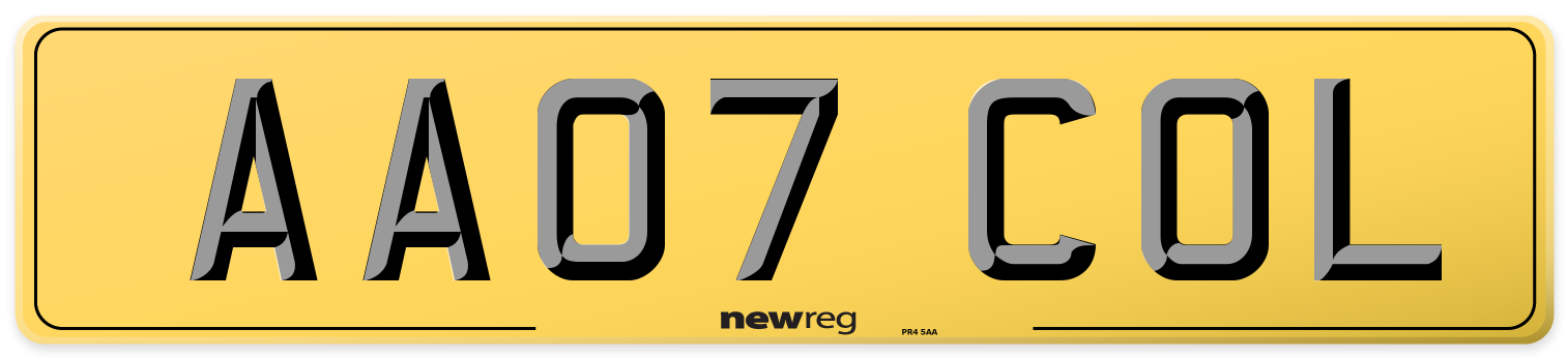 AA07 COL Rear Number Plate