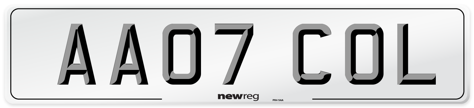 AA07 COL Front Number Plate