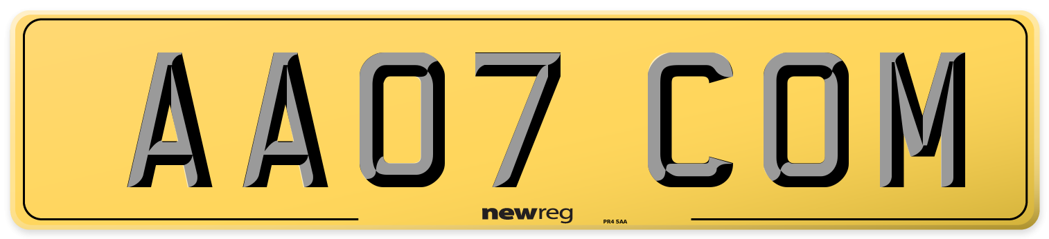 AA07 COM Rear Number Plate