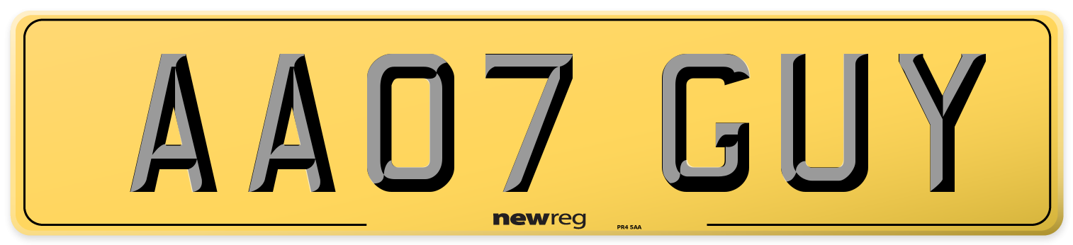 AA07 GUY Rear Number Plate