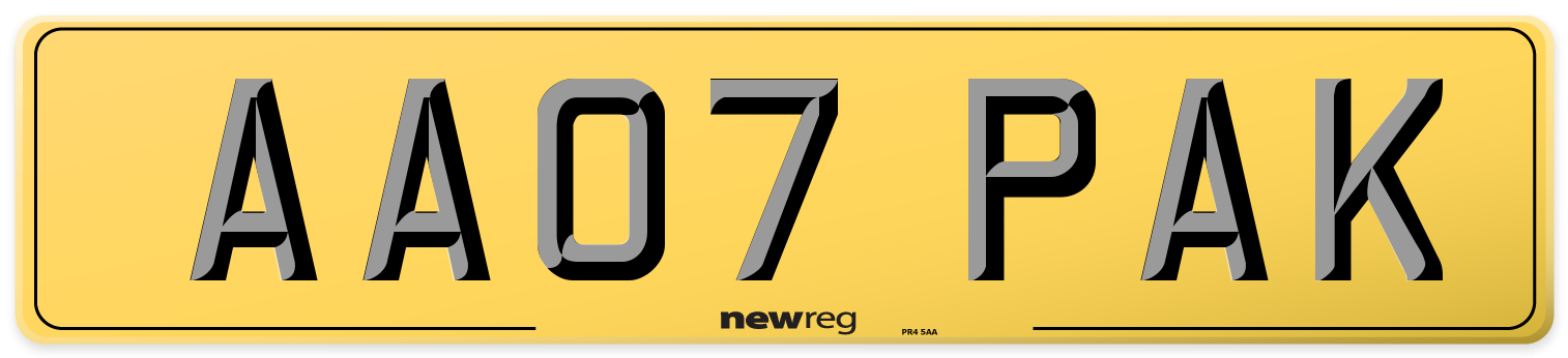 AA07 PAK Rear Number Plate