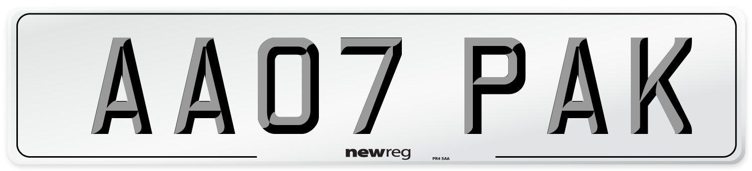 AA07 PAK Front Number Plate