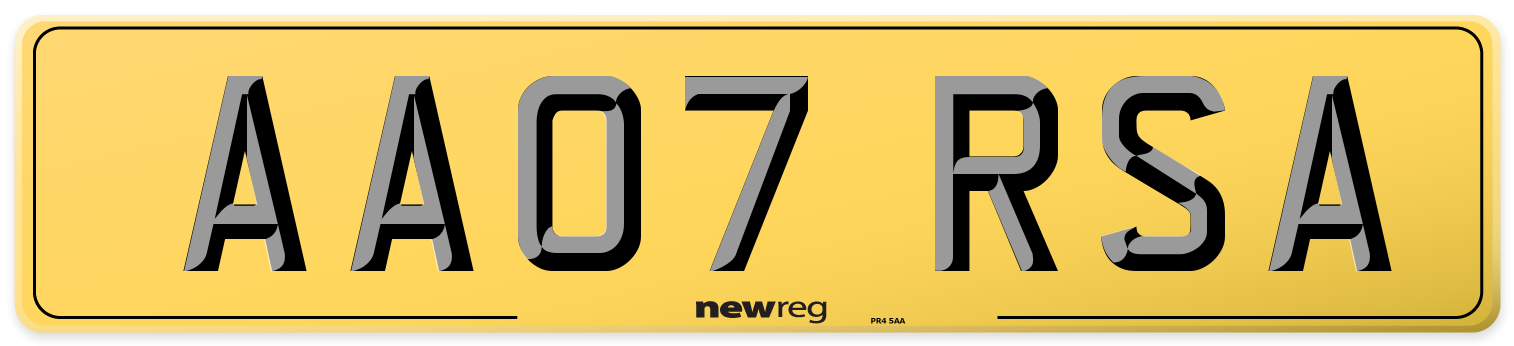 AA07 RSA Rear Number Plate
