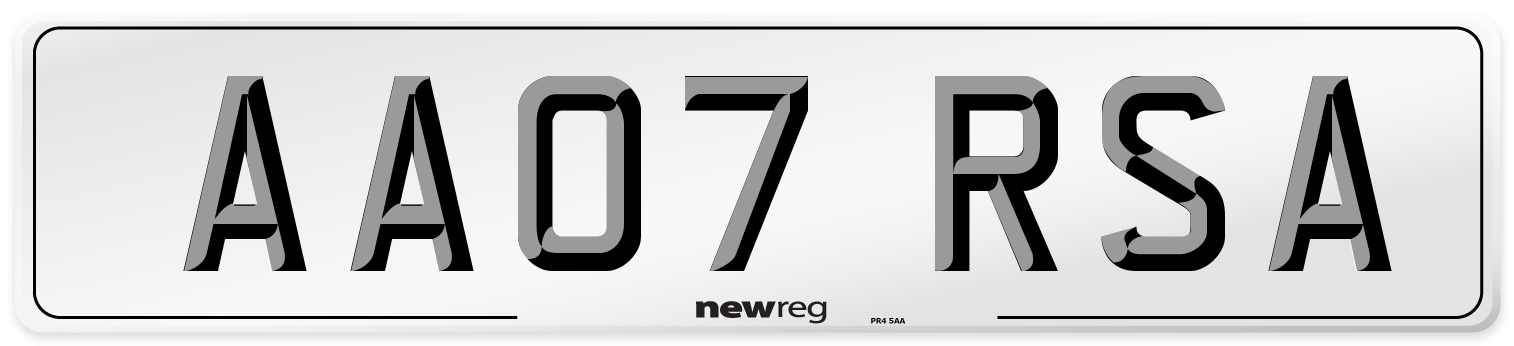 AA07 RSA Front Number Plate