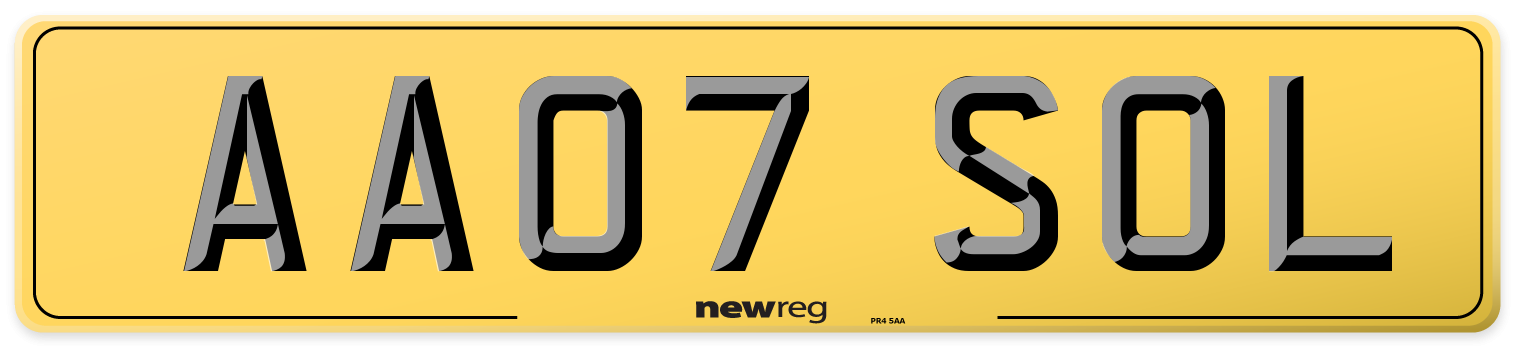 AA07 SOL Rear Number Plate