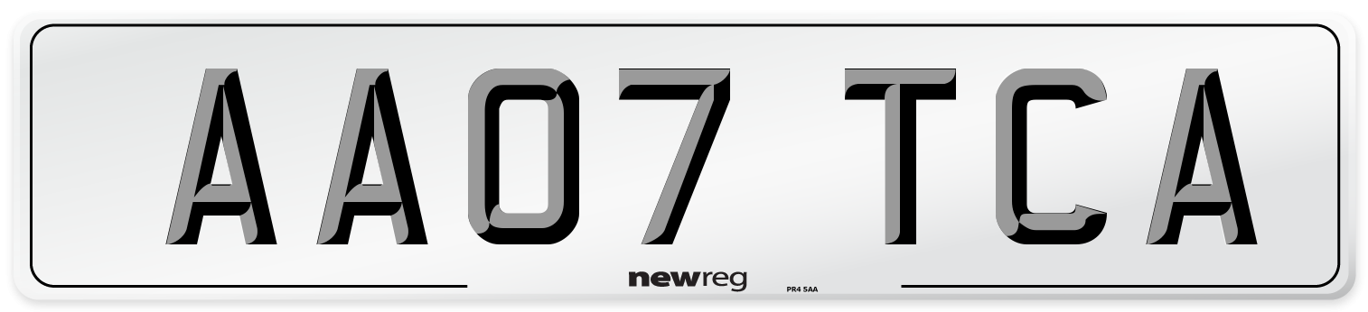 AA07 TCA Front Number Plate