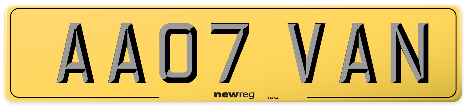 AA07 VAN Rear Number Plate