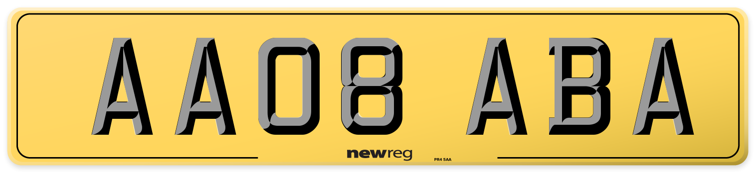 AA08 ABA Rear Number Plate