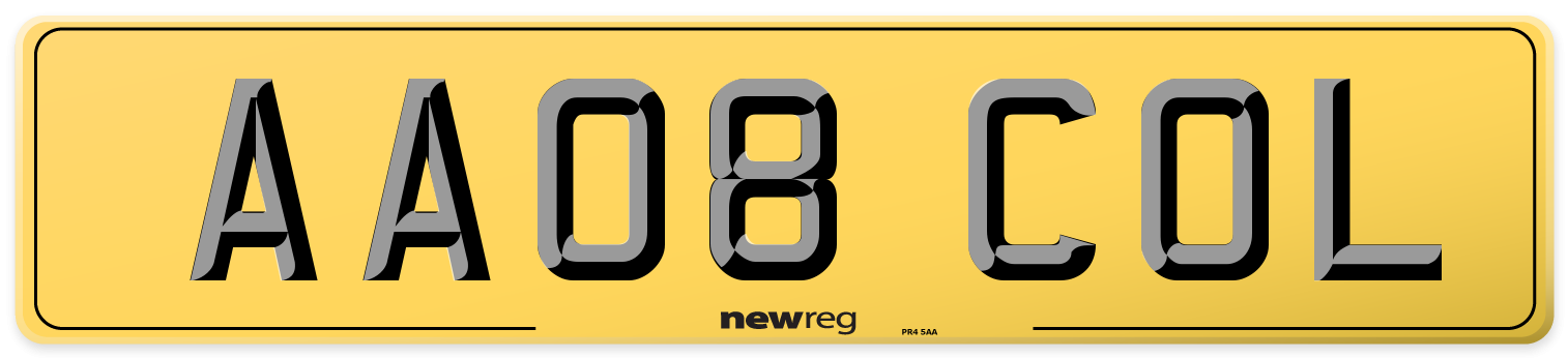 AA08 COL Rear Number Plate